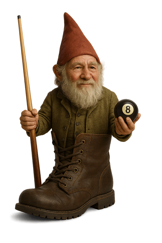 Der Schuhzwerg mit Queue und 8-Ball